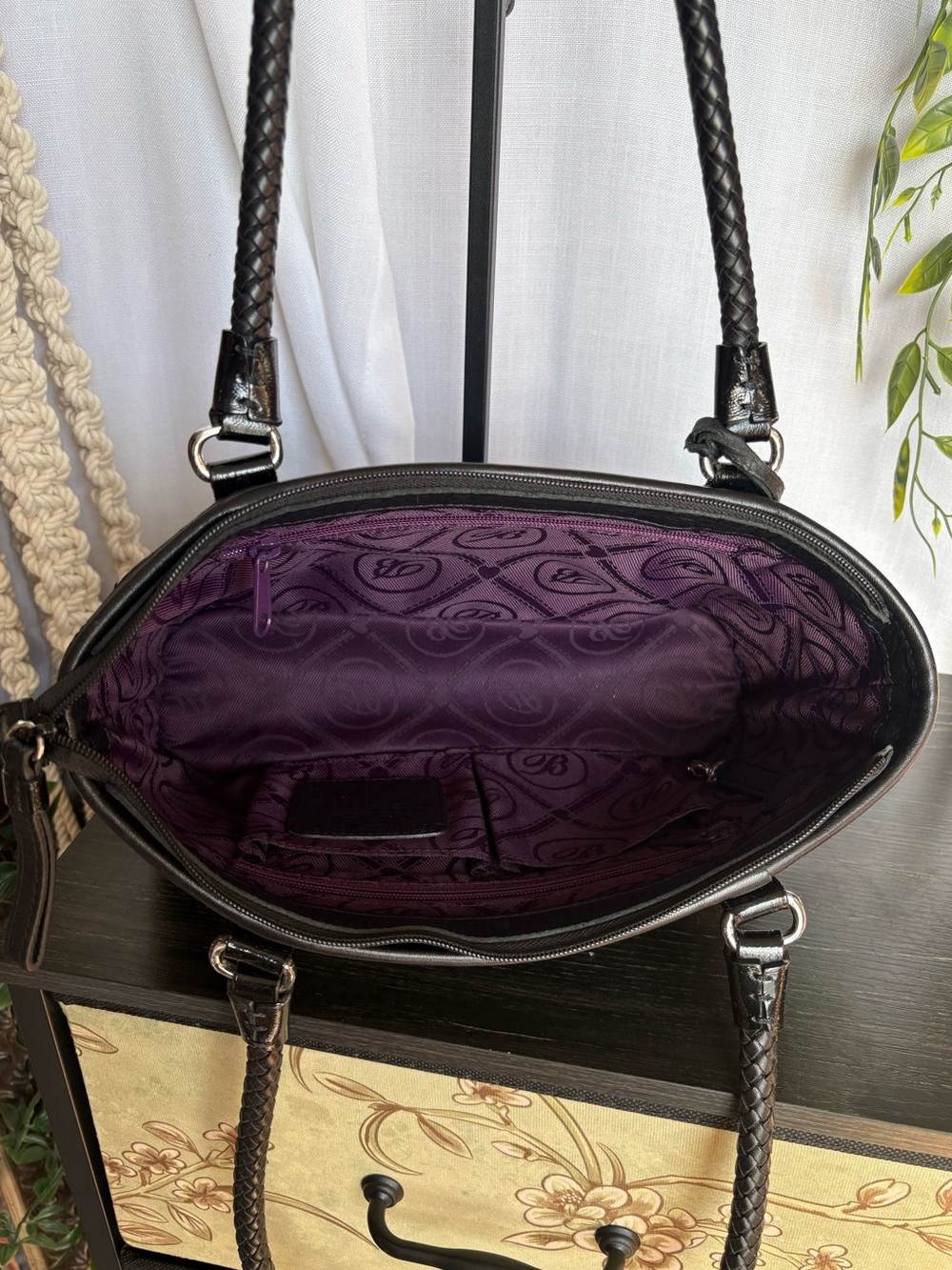 Vintage Brighton Black Leather Patchwork Hearts Shoulder Bag Croc Snake Braided - Picture 6 of 11
